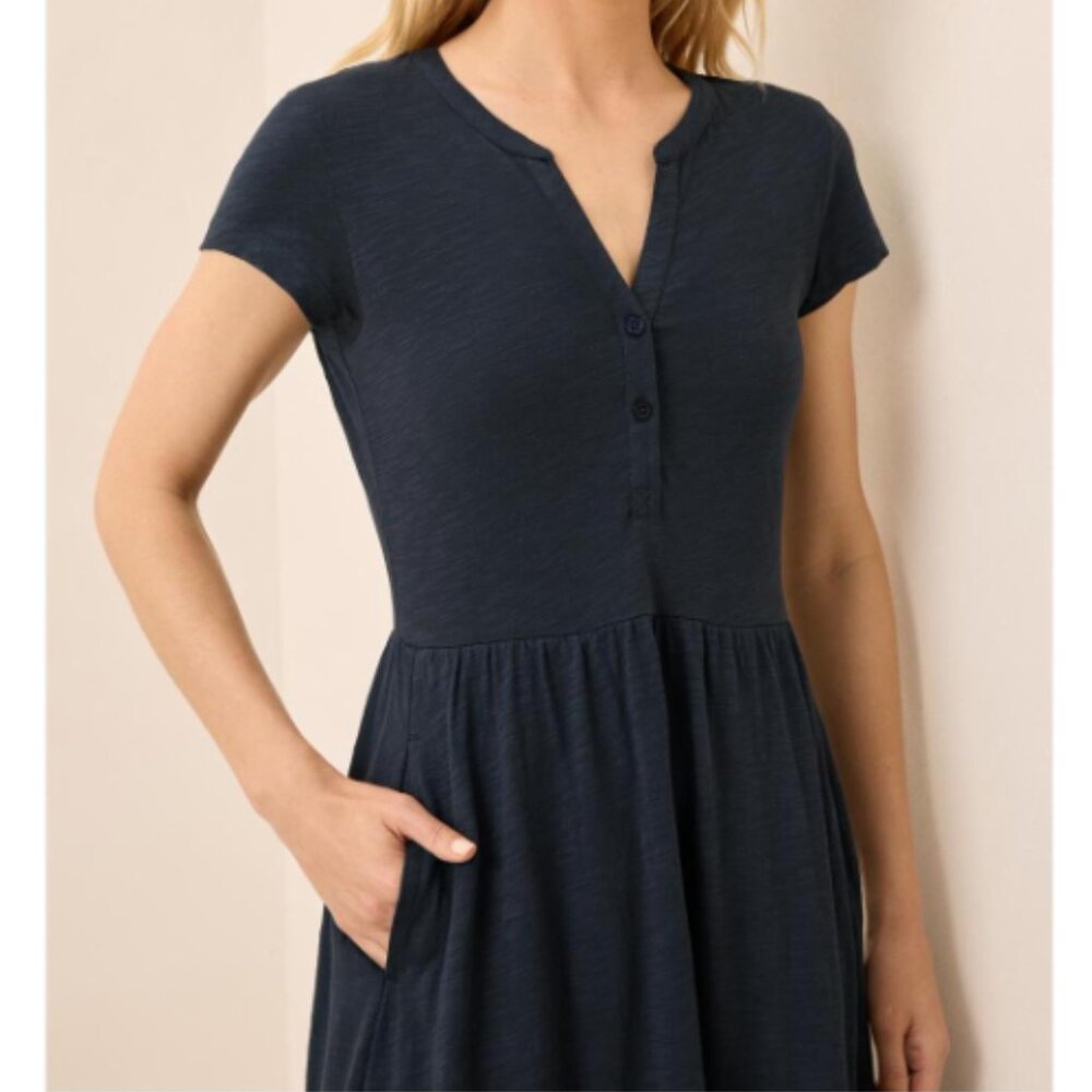 Pact Womens XS Relaxed Slub Henley Market Dress Short Sleeve Midi